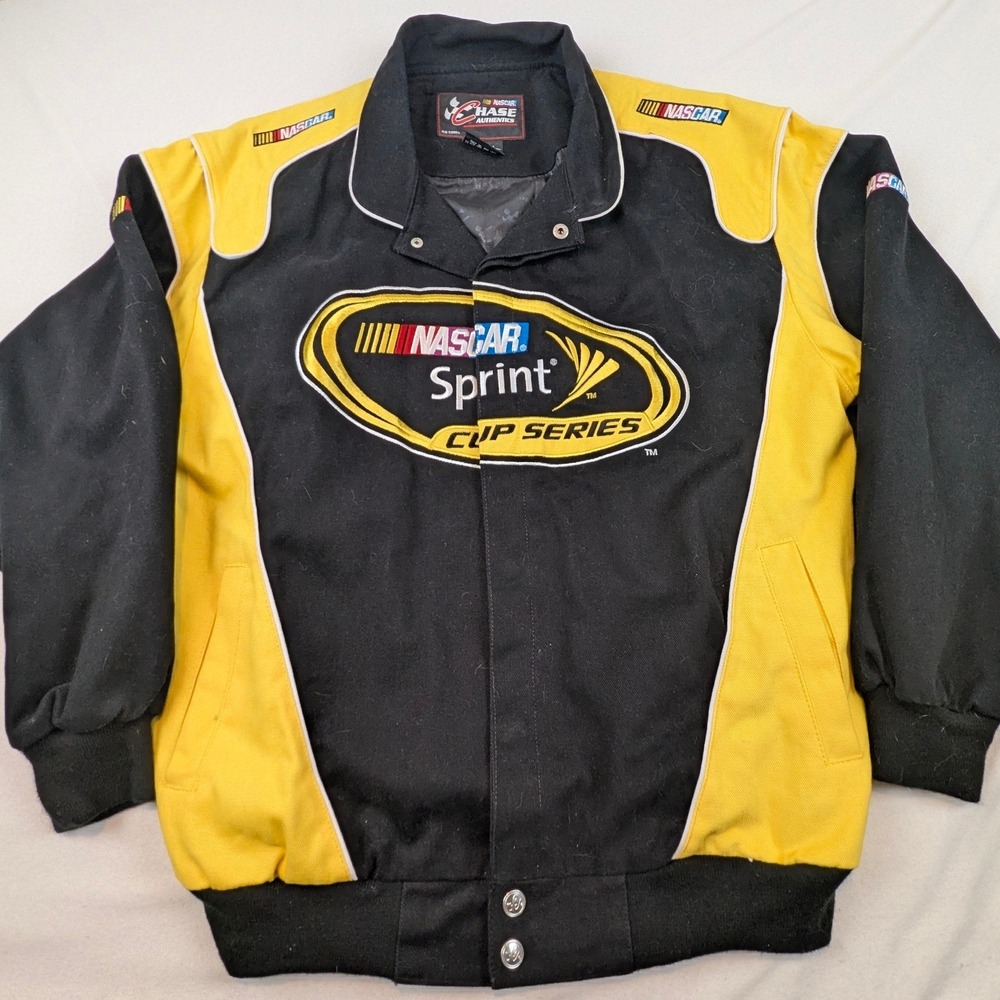 NASCAR Chase Authentics Sprint Cup Series Racing Jacket Black Yellow Mens Large